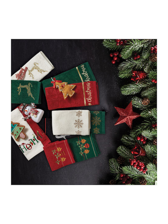 Das Home Christmas Collection Ποτηρόπανο από 100% Βαμβάκι σε Εκρού Χρώμα 40x60cm 2τμχ