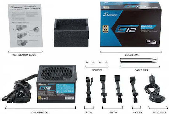 Seasonic G12 GM 650W Μαύρο Τροφοδοτικό Υπολογιστή Semi Modular 80 Plus Gold
