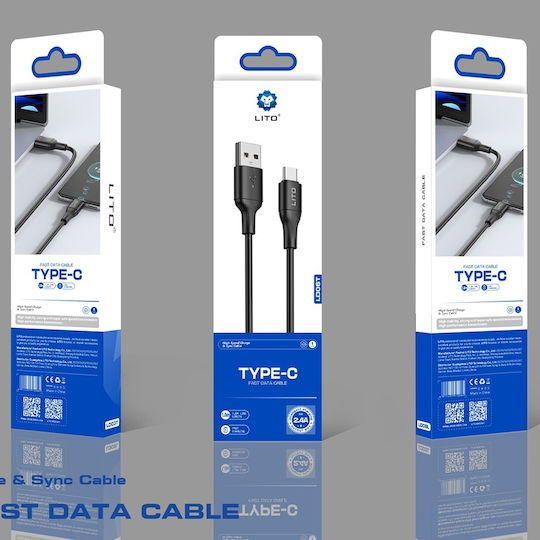 Lito USB 2.0 Kabel USB-C männlich - USB-A 18W Schwarz 1m