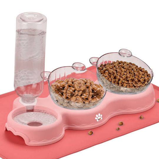 Linomag Automatisches Futter- und Wasserschale für Hund & Katze 2x 500ml 15cm in Rosa Farbe