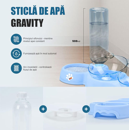 Linomag Bol Automat Din Plastic Pentru Mâncare Și Apă Pentru Câine Și Pisică 2 x 500ml 37x24x15cm