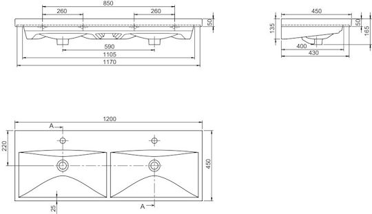 Cerastyle An der Wand montiert Wandhängendes / Aufgesetztes Waschbecken Porzellan 120x45x16.5cm White