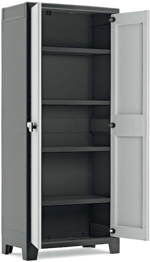 Double Door Wardrobe Titan High Plastic with 4 Shelves Black - Grey 80x44x182cm