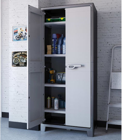 Double Door Wardrobe Titan High Plastic with 4 Shelves Black - Grey 80x44x182cm