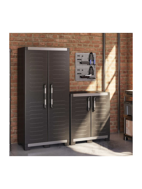 Double Door Wardrobe Garage Plastic with 1 Shelf Black / Grey 89x54x99cm