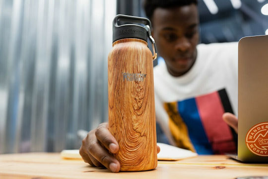 Healthy Human Stein Bottle Thermos Stainless Steel BPA Free 621ml Natural Wood