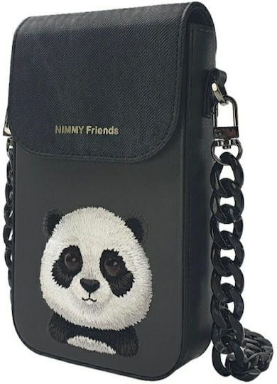 Nimmy Set 3in1 Handytasche + Geldbörse + Ortungshülle Schwarz Großäugiges Haustier 2.0 Panda