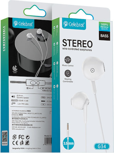Celebrat G34-WH Безжични Стерео с жак 3.5mm Бял