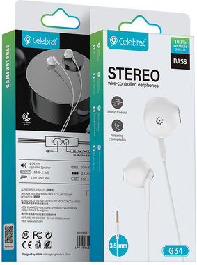 Celebrat G34-WH Безжични Стерео с жак 3.5mm Бял