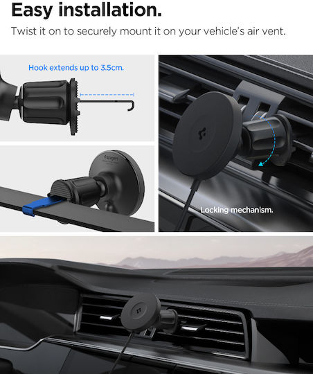 Spigen SGP OneTap Pro 4 Qi2 Suport Auto pentru Telefon cu magnet și Încărcare Wireless MagSafe Neagră