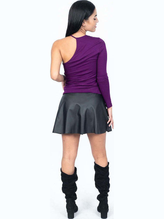 Damen Bluse Schulterfrei mit einem Schulter Purple
