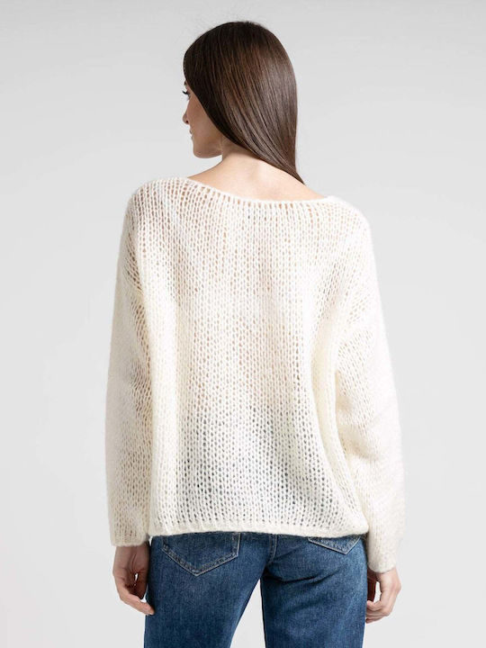 Women's Sweater Woolen with V Neckline Ecru