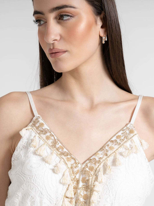 Damen Bluse Baumwolle mit Trägern White