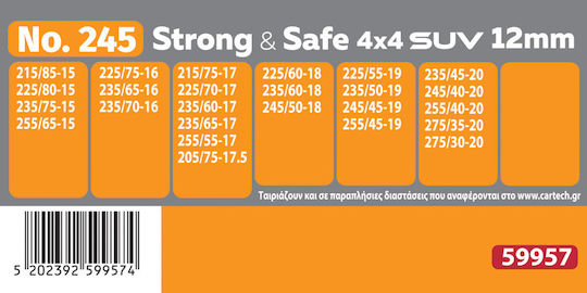 Cartech Strong & Safe Anti-slip Chains Thickness 12mm Passenger & 4x4 Car 2pcs