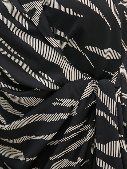 Sommer Mini Satin Wickel Damenkleid Schwarz