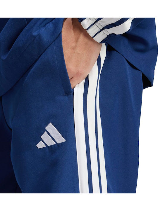 3-Stripes French Terry Σετ Φόρμας Γυαλιστερό με Λάστιχο Blue