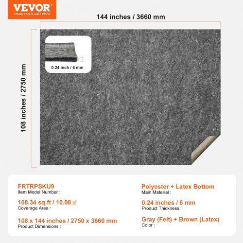 Vevor Non-Slip Rug Pad 9' X 12' 0.24" All Floors Fhdtdbfhwfhq11ge2v0