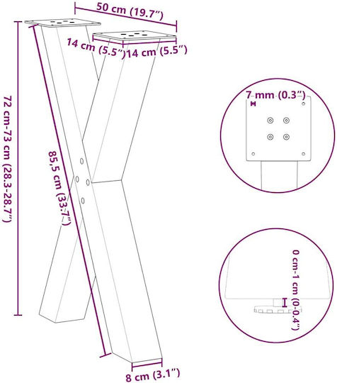 vidaXL Метално Кракче За Мебел 2 Бройки Подходящо За Маса / Малка Маса / Офис 50x72x72см Бяло