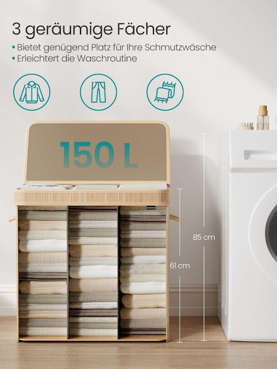 Songmics Καλάθι Απλύτων Bamboo 150lt με Καπάκι 41.5x62.5x61cm Μπεζ Songmics Καλάθι Απλύτων Bamboo 150lt με Καπάκι 41.5x62.5x61cm Μπεζ
