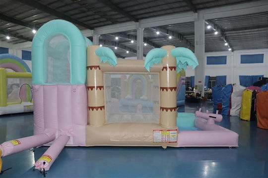 Trampolino Saltea Gonflabilă Island Cu Tobogan Gonflabil Și Tobogan Pentru Vârsta 5+ Ani
