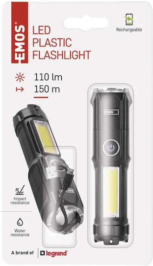 Emos Rechargeable Flashlight LED IP44 with Maximum Brightness 110lm Black