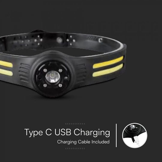 V-TAC Rechargeable Headlamp LED IP43 with Maximum Brightness 470lm Black