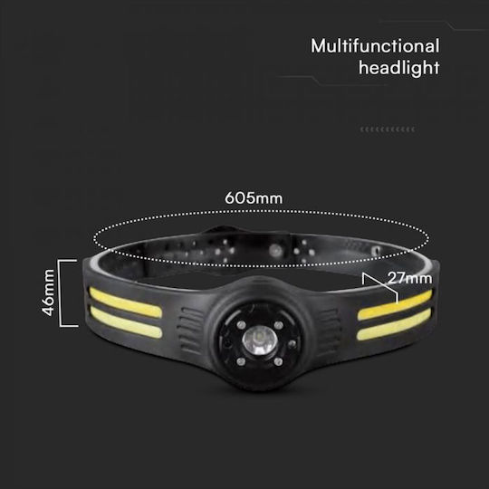V-TAC Rechargeable Headlamp LED IP43 with Maximum Brightness 470lm Black