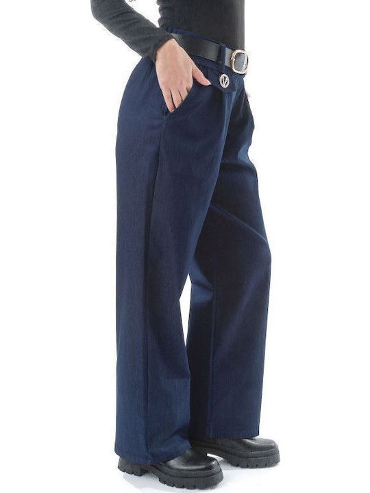 Pantaloni din material albastru cu aspect de denim