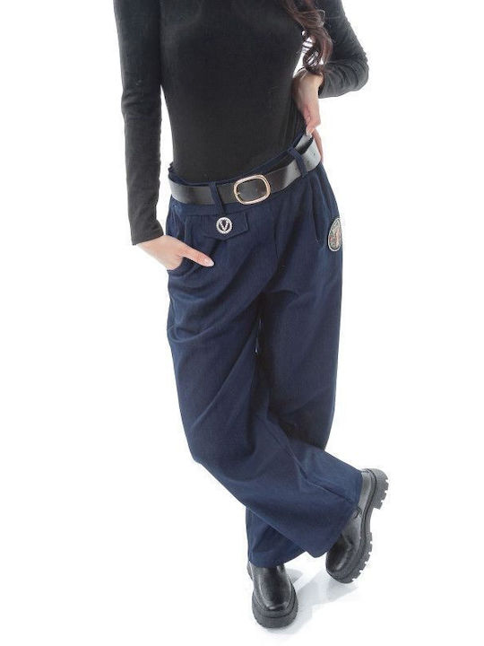 Pantaloni din material albastru cu aspect de denim