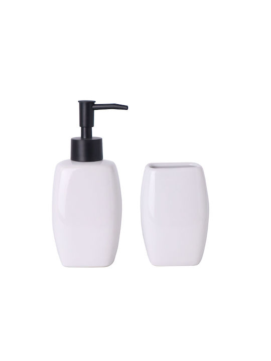 Ceramic Bathroom Accessory Set White 2pcs