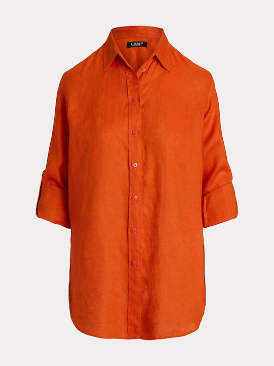 Μακρυμάνικο Γυναικείο Λινό Πουκάμισο Orange