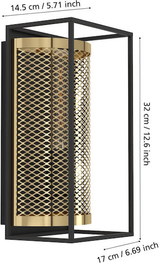 Eglo Industrial Wall Lamp with E27 Socket Black 17x14.5x32cm