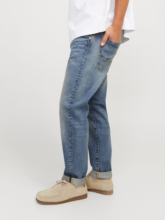 Ανδρικό Παντελόνι Τζιν Ελαστικό με Slim Straight Εφαρμογή Μπλε
