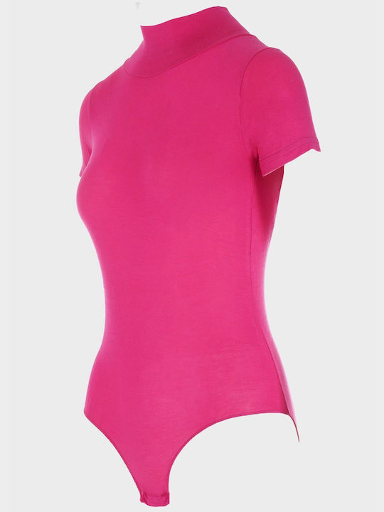 Women's Turtleneck Bodysuit Modal Short Sleeve Fuchsia