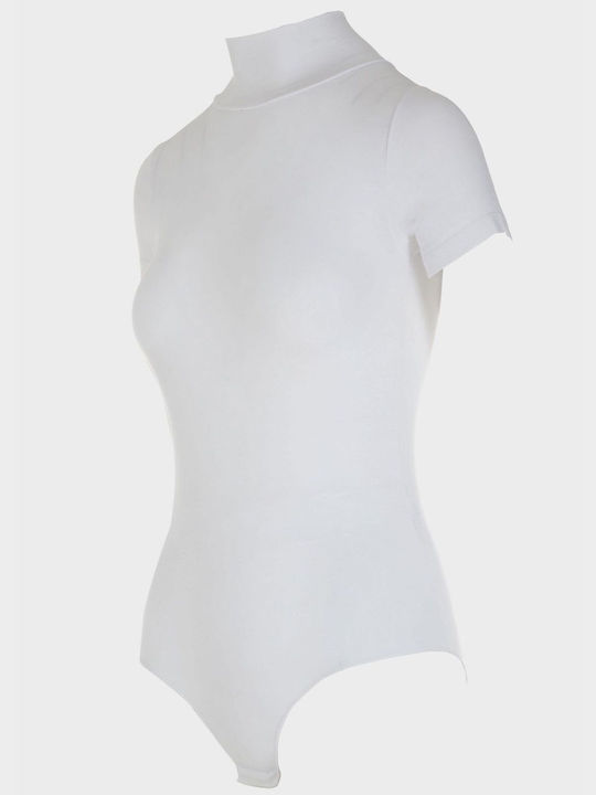 Women's Turtleneck Modal Bodysuit Short Sleeve White