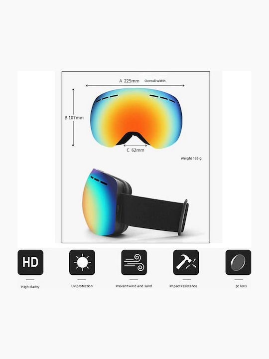 Ski- & Snowboardbrille für Erwachsene, Schwarz, mit schwarzem Spiegellinsenglas