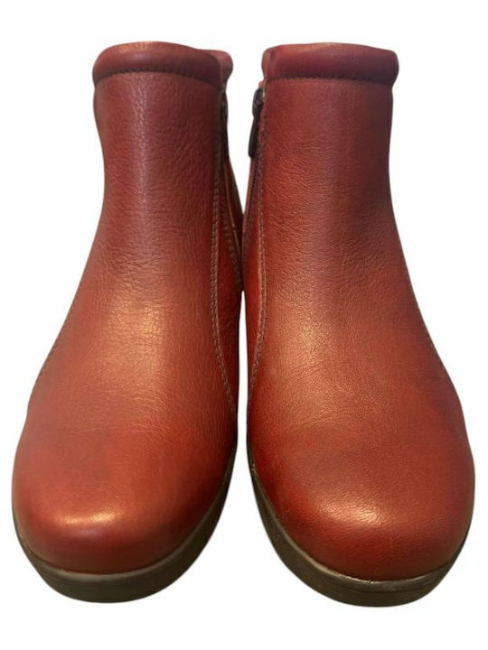 Leder Stiefeletten Damen Burgundisch