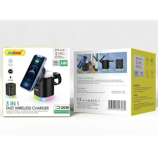 Andowl Ασύρματος Φορτιστής (Qi Pad) 20W Μαύρος (Q-A63)
