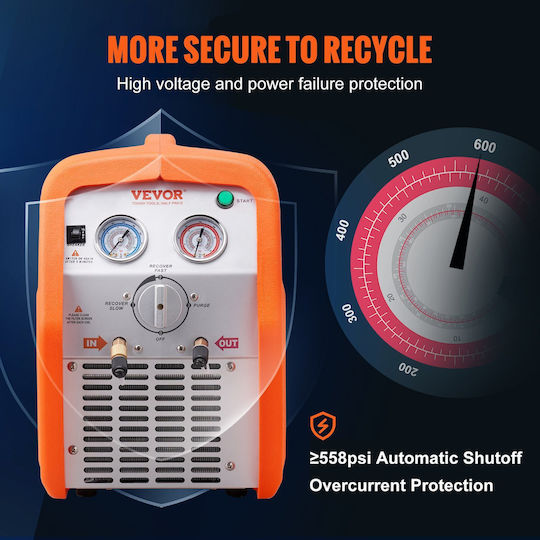 Vevor 1 Hp Refrigerant Recovery Machine Portable Dual Cylinder AC Recovery Machine High Pressure Protection 220-240v 50hz HVAC Refrigerant Liquid Vapor Recovery Machine Car Air Conditioning