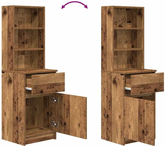 Wooden Bedside Table Old Wood 39x35x125cm
