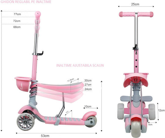 Action One Kids Scooter 3-Wheel with Seat Pink