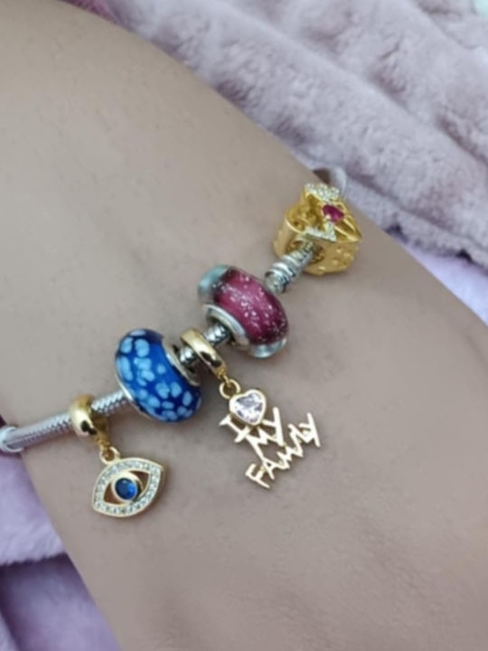 Kalliopi Silver Charm Auge aus Vergoldetem Silber mit Zirkon Blau