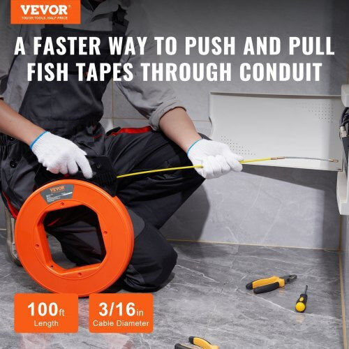 Vevor Fishing Tape 30.5m 4.8mm Cable Pulling Tool Fiberglass Djpyd316100ft6k90v0