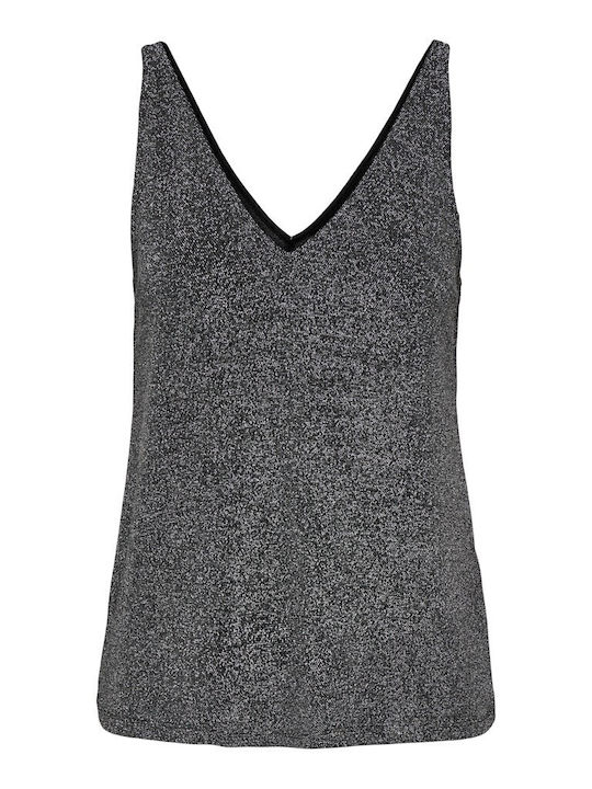 Damen Bluse Ärmellos mit V-Ausschnitt Silver
