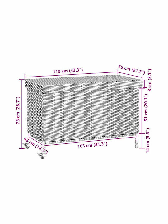 vidaXL Außenlagerbox Rattan Schwarz L110xB55xH73cm