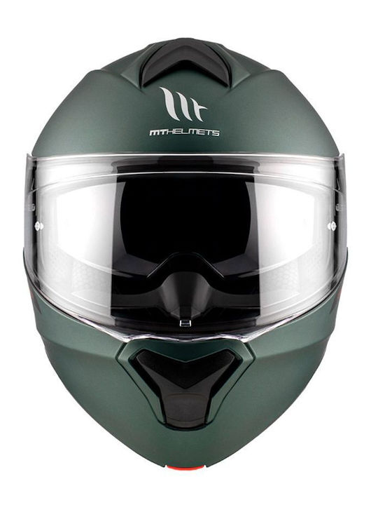 MT Genesis Green Matt A6 Motorcycle Helmet Flip-Up DOT / ECE 22.06 1650gr with Sunvisor