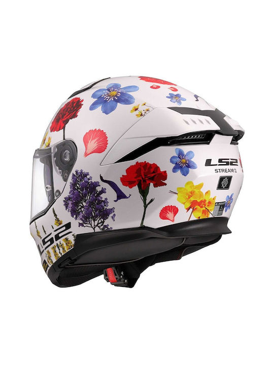 LS2 Stream II FF808 Flowers White Gloss Motorcycle Helmet Full Face ECE 22.06 1550gr with Sunvisor