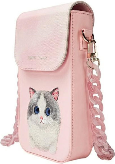 Nimmy Set 3in1 Phone Bag + Wallet + Locator Case Pink Big Eyed Pet 2.0 Cat