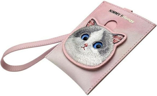 Nimmy Set 3in1 Phone Bag + Wallet + Locator Case Pink Big Eyed Pet 2.0 Cat