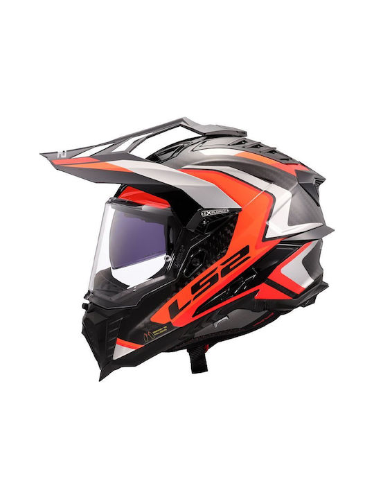 LS2 MX701 C Explorer Frontier II Gloss Orange Motorcycle Helmet On-Off ECE 22.06 1450gr with Pinlock and Sun Visor